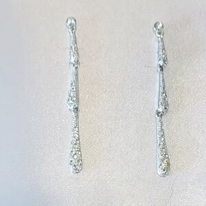 Vintage Roman Signed Pave Dangle Long 3 Tier Earrings Rhinestones Silver Tone